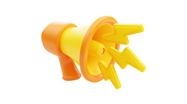 Yellow and orange plastic megaphone with three yellow lightning bolt symbols