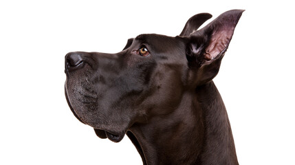 Black Great Dane dog head profile portrait with alert expression © Lubos