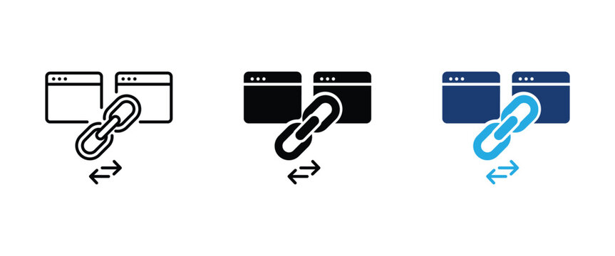 Competitor backlinks icon, browser window chain link exchange arrows symbol. vector illustration