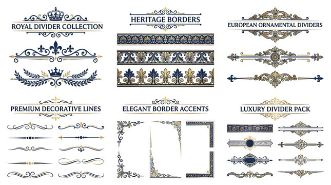 Elegant Ornamental Borders and Dividers Collection, Vintage Design Elements