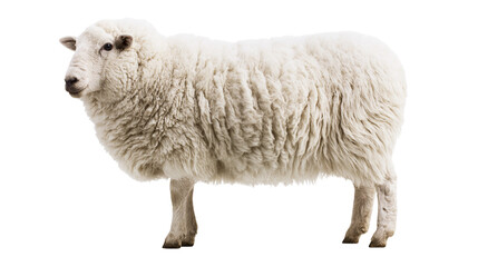 Fluffy white sheep standing in profile view with thick woolly coat © Lubos