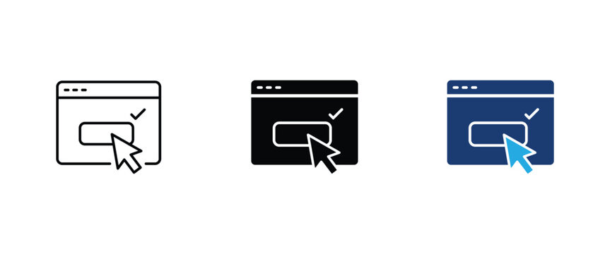 First input delay icon, browser click cursor checkmark response symbol. vector illustration