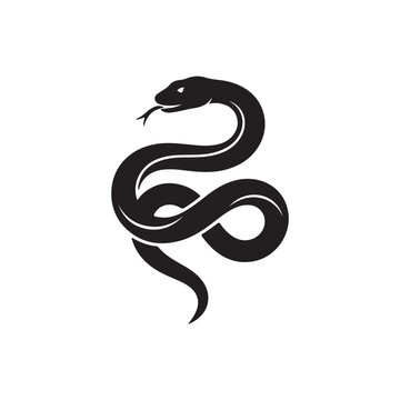 Black silhouette snake. Isolated symbol or icon snake on white background. Abstract sign snake. Vector illustration