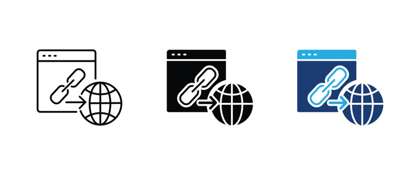 External link icon, browser window chain arrow globe web symbol. vector illustration