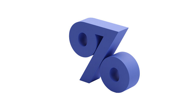 Three dimensional blue percentage symbol with matte finish