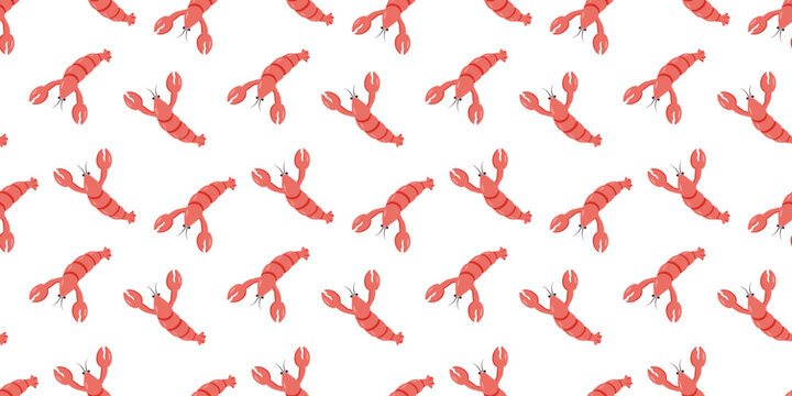 Crayfish seamless pattern. Vector illustration of river and marine life. Background delicacies seafood.