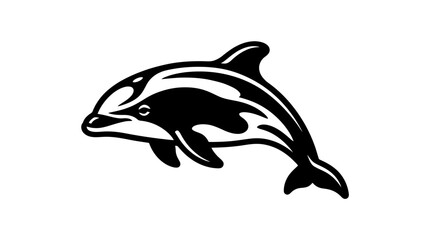 Jumping dolphin marine mammal woodcut style black icon. © Ali