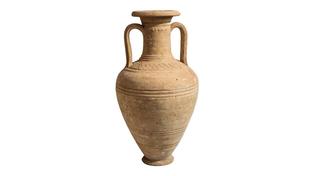 Traditional rustic clay amphora jug pitcher ancient pottery container vessel isolated