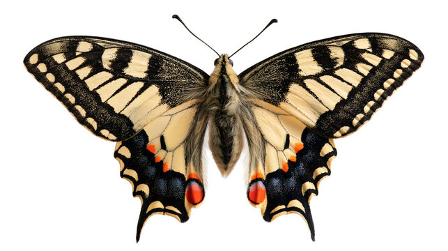 Old World swallowtail butterfly with yellow and black patterned wings