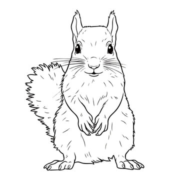Cute squirrel line art vector illustration isolated on white background