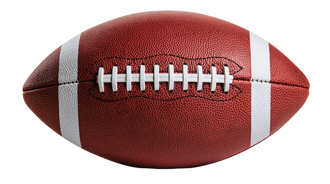 Brown leather American football with white stripes and black laces