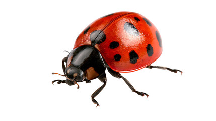 Fototapeta premium Bright red ladybug with black spots and shiny shell