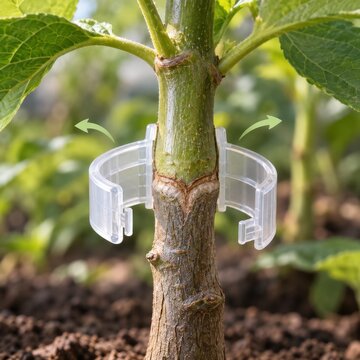Transparent support clip around a grafted plant stem