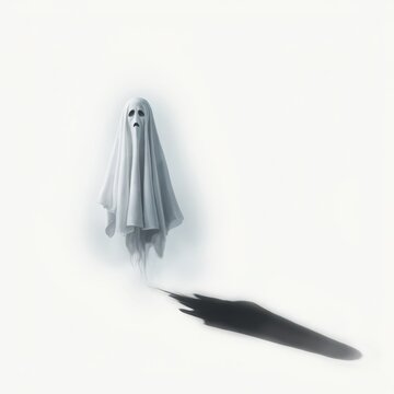 Ghostly figure with shadowy cape floating in air
