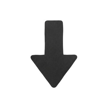A simple down arrow shape in a charcoal tone against a neutral surface symbolizing decline and direction isolated on transparent background