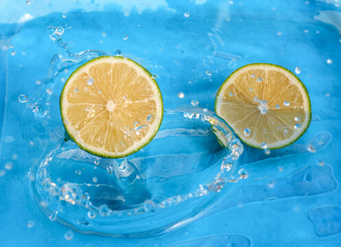 Fresh lime with water splash	