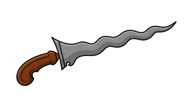 Traditional Indonesian wavy blade keris dagger illustration.