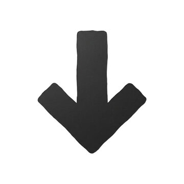 Hand drawn arrow pointing down with rough texture during studio lighting isolated on transparent background