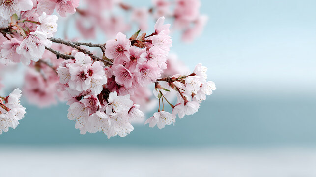 Cherry Blossom Branches Against Pale Blue Sky &ndash; Serene Spring Seasonal Graphic

