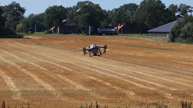 Agriculture drone flying over field for precision farming