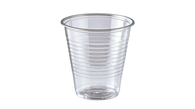 Empty clear plastic disposable cup with ribbed texture