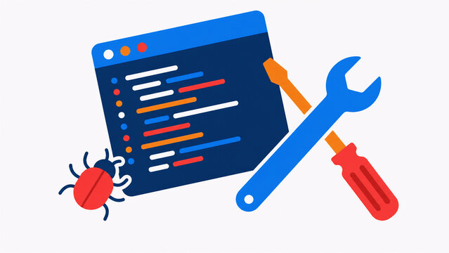 Software Bug Fixing Coding Vector Icon