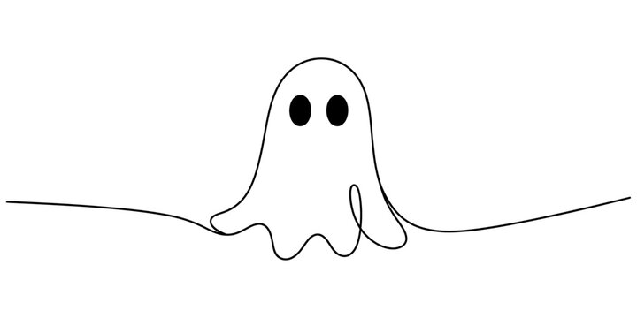 Cute ghost drawing made with a single continuous black line