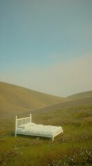 Obraz premium Dreamcore white bed landscape nature field mobile wallpaper