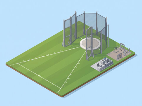 Isometric 3D Athletics Field for Hammer Throw Competition