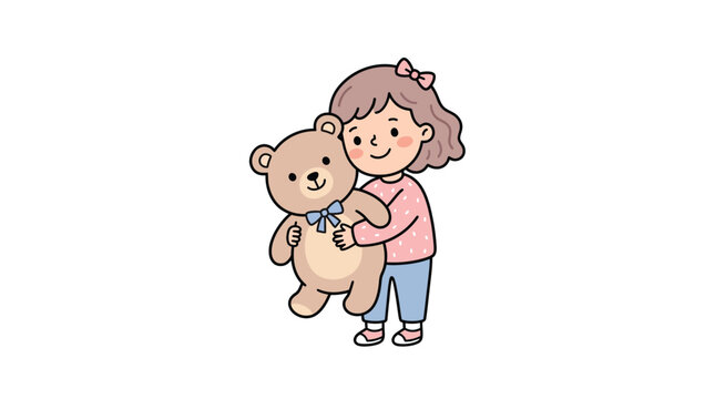 girl hugging teddy bear cartoon vector illustration