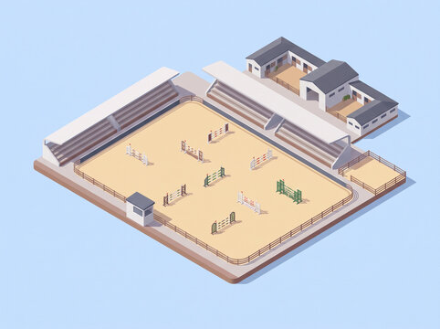 Isometric View of a Professional Equestrian Show Jumping Arena