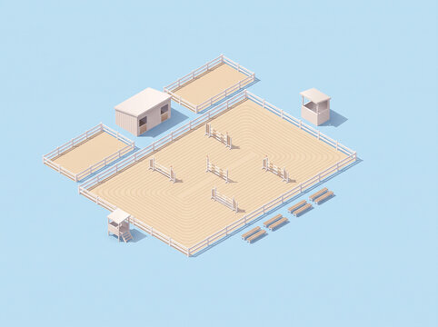 Isometric View of a Professional Equestrian Show Jumping Arena