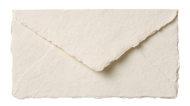 Cream colored handmade paper envelope with rough deckle edges