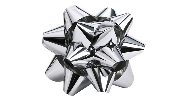 Shiny metallic silver gift bow with reflective surface and star shape