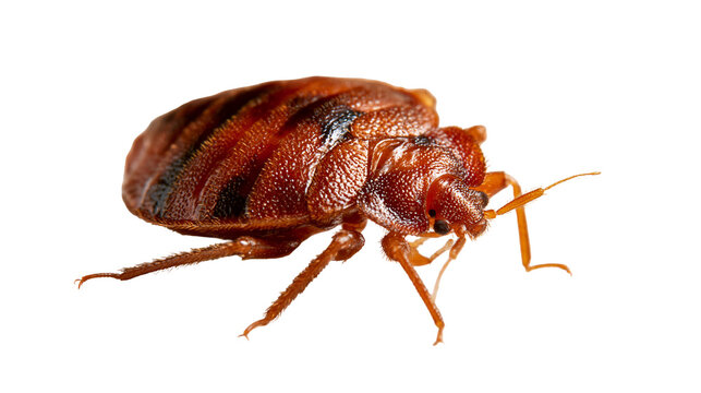 Macro close-up of a common bed bug showing detailed exoskeleton and legs