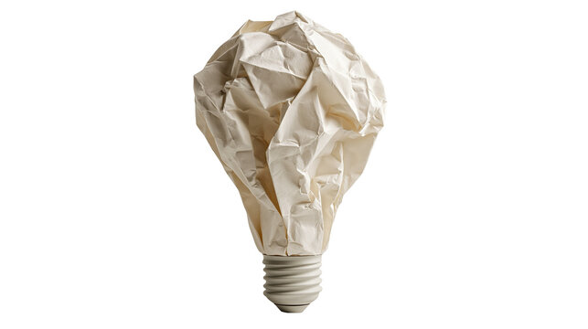 Crumpled paper ball shaped like a light bulb with a screw base
