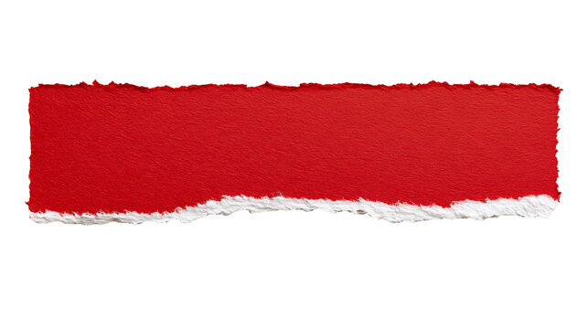 Horizontal strip of bright red torn paper with rough fibrous edges