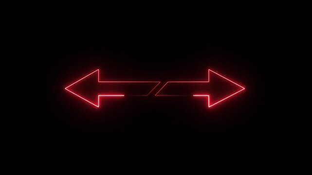 A glowing red double-sided neon arrow icon against a dark background.