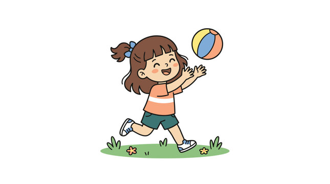 girl playing with ball cartoon vector illustration
