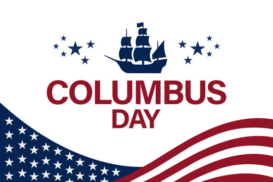 Columbus day celebration graphic with a historic sailing ship and american flag background design