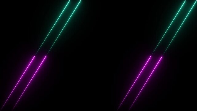 An abstract digital overlay with diagonal glowing neon light lines in cyan and magenta against a dark background, resembling a video stream or software interface.