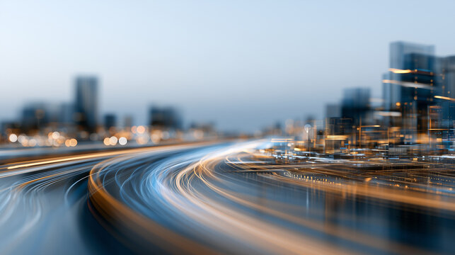 Futuristic Microchip Cityscape &ndash; Circuit Trace Streets with Data Streams of Light

