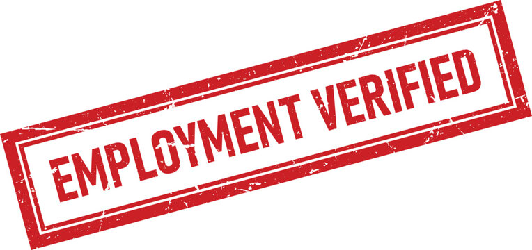 Red rectangular rubber ink stamp with the text Employment Verified for official human resources verification processes