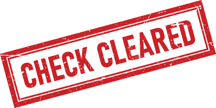 Red rectangular rubber stamp mark with the text Check Cleared for official business and financial verification