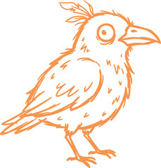 Fototapeta premium Orange spooky halloween bird doodle illustration
