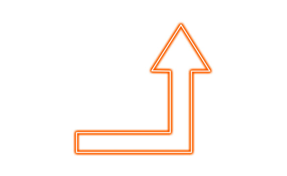 Orange neon arrow pointing up isolated on transparent background
