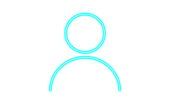 Neon blue outline user profile icon isolated on transparent background