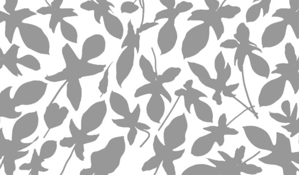 Gray botanical leaf pattern isolated on transparent background