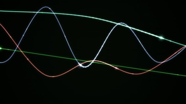 Colorful light trails create a repeating wave pattern on a black background.