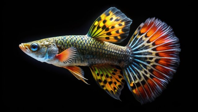 Fish guppy pet isolated on black background